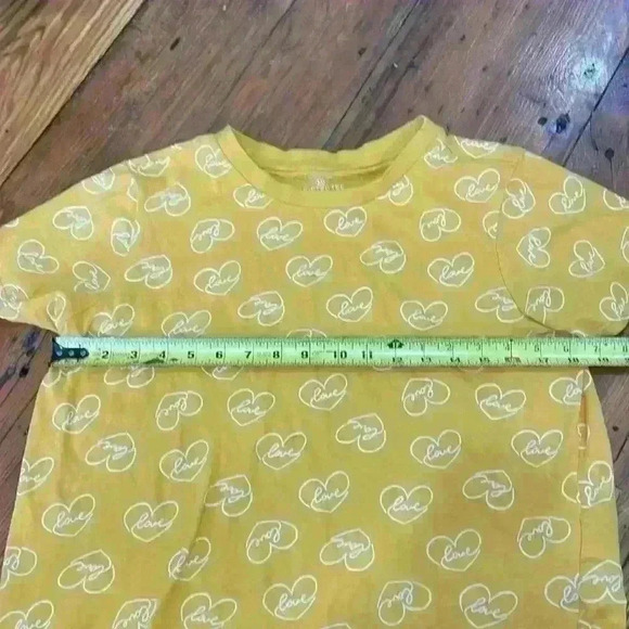 Primary Crew Neck Cropped Oversized mustard yellow Love with hearts t-shirt M - Picture 3 of 7